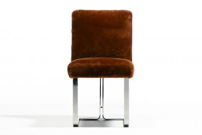 Vladimir Kagan Vladimir Kagan Set of 8 Chrome Dining Chairs in New Milk Chocolate Shearling