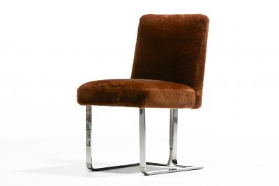Vladimir Kagan Vladimir Kagan Set of 8 Chrome Dining Chairs in New Milk Chocolate Shearling