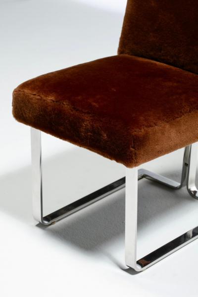 Vladimir Kagan Vladimir Kagan Set of 8 Chrome Dining Chairs in New Milk Chocolate Shearling