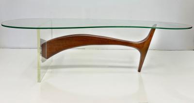 Vladimir Kagan Vladimir Kagan Style Kidney Shape lucite Walnut Coffee Table