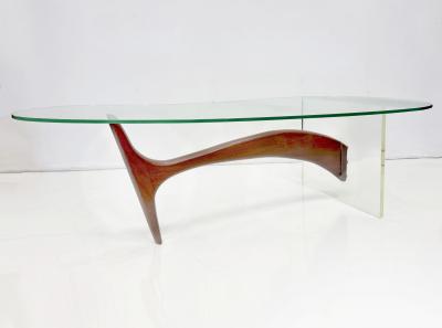 Vladimir Kagan Vladimir Kagan Style Kidney Shape lucite Walnut Coffee Table