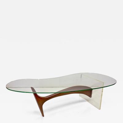 Vladimir Kagan Vladimir Kagan Style Kidney Shape lucite Walnut Coffee Table