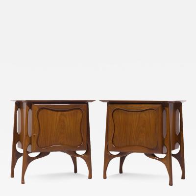 Vladimir Kagan Vladimir Kagan Style Mid Century Sculptural Walnut Nightstands Pair