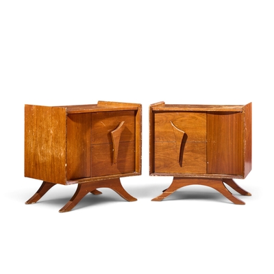 Vladimir Kagan Vladimir Kagan Style Mid Century Sculptural Walnut Nightstands Pair