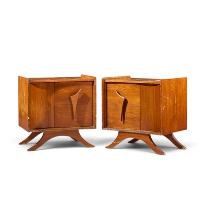 Vladimir Kagan Vladimir Kagan Style Mid Century Sculptural Walnut Nightstands Pair