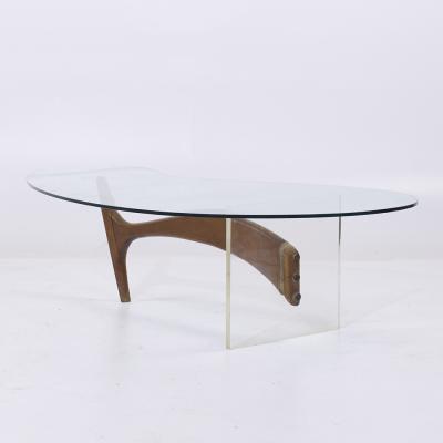 Vladimir Kagan Vladimir Kagan Style Mid Century Walnut and Lucite Kidney Shaped Coffee Table