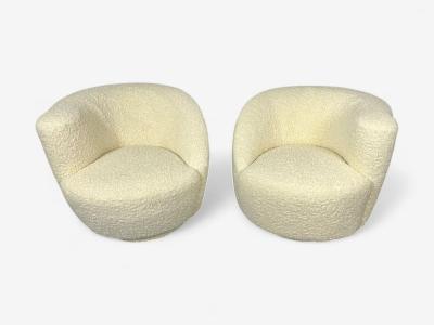 Vladimir Kagan Vladimir Kagan Style White Boucle Nautilus Style Swivel Chairs USA 1970s