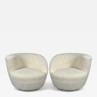 Vladimir Kagan Vladimir Kagan Style White Boucle Nautilus Style Swivel Chairs USA 1970s