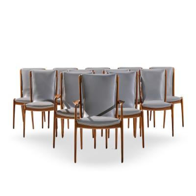 Vladimir Kagan Vladimir Kagan VK101 VK102 Sculpted Walnut and Leather Sling Chairs Set of 12