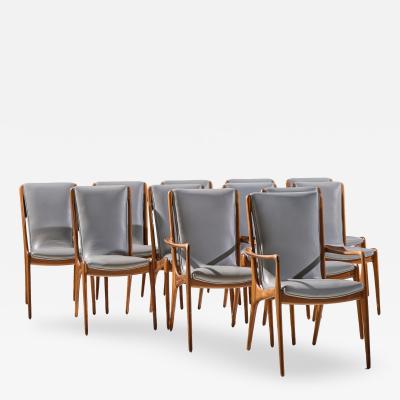 Vladimir Kagan Vladimir Kagan VK101 VK102 Sculpted Walnut and Leather Sling Chairs Set of 12