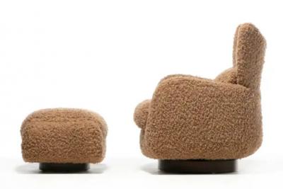 Vladimir Kagan Vladimir Kagan Wingback Swivel Chair Ottoman in Curly Latte Fabric