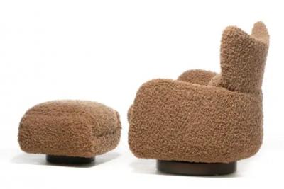 Vladimir Kagan Vladimir Kagan Wingback Swivel Chair Ottoman in Curly Latte Fabric