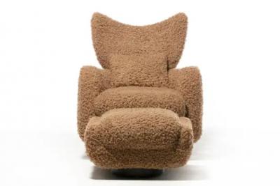Vladimir Kagan Vladimir Kagan Wingback Swivel Chair Ottoman in Curly Latte Fabric