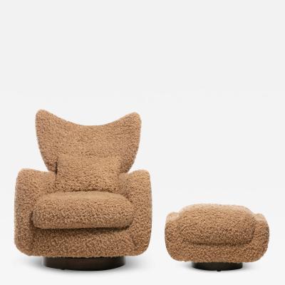 Vladimir Kagan Vladimir Kagan Wingback Swivel Chair Ottoman in Curly Latte Fabric