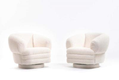 Vladimir Kagan Vladimir Kagan for Directional Pair of Ivory Boucl Swivel Chairs