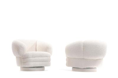 Vladimir Kagan Vladimir Kagan for Directional Pair of Ivory Boucl Swivel Chairs