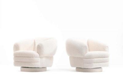 Vladimir Kagan Vladimir Kagan for Directional Pair of Ivory Boucl Swivel Chairs