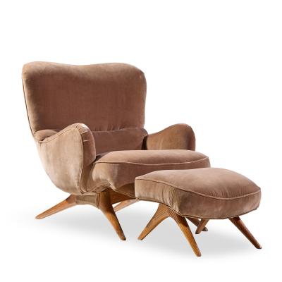 Vladimir Kagan Vladimir Kagan for Dreyfuss Mid Century Highback Barrel Lounge Chair and Ottoman