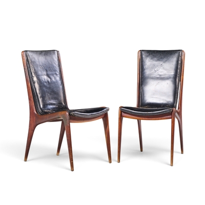 Vladimir Kagan Vladimir Kagan for Dreyfuss VK 101 Mid Century Walnut Sling Chairs Pair