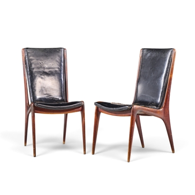 Vladimir Kagan Vladimir Kagan for Dreyfuss VK 101 Mid Century Walnut Sling Chairs Pair