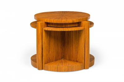 Vladimir Kagan Zebra Wood Occasional Table and 4 Wedge Stools Attributed to Vladimir Kagan