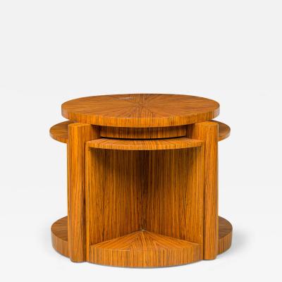 Vladimir Kagan Zebra Wood Occasional Table and 4 Wedge Stools Attributed to Vladimir Kagan