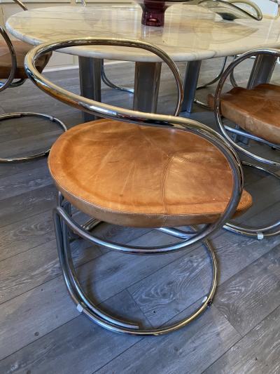 Vladimir Tatlin MODERNIST TUBULAR CHROME AND LEATHER ITALIAN DINING CHAIRS