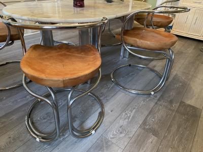 Vladimir Tatlin MODERNIST TUBULAR CHROME AND LEATHER ITALIAN DINING CHAIRS