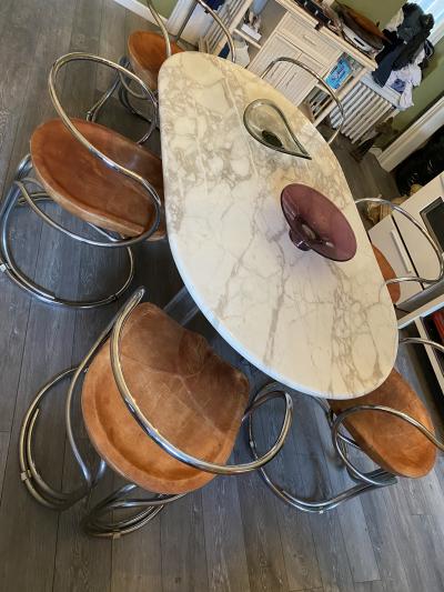 Vladimir Tatlin MODERNIST TUBULAR CHROME AND LEATHER ITALIAN DINING CHAIRS