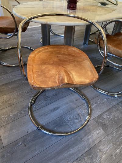 Vladimir Tatlin MODERNIST TUBULAR CHROME AND LEATHER ITALIAN DINING CHAIRS