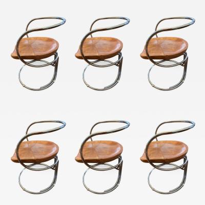 Vladimir Tatlin MODERNIST TUBULAR CHROME AND LEATHER ITALIAN DINING CHAIRS