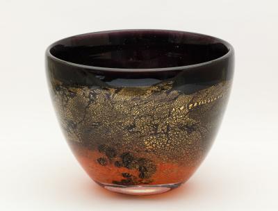 Volcanic Red and Black Terre Des Arts Handblown Glass Bowl