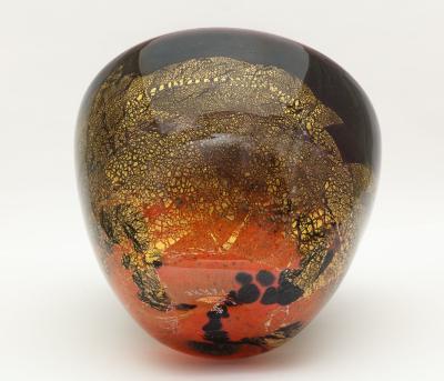 Volcanic Red and Black Terre Des Arts Handblown Glass Bowl