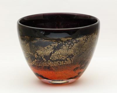 Volcanic Red and Black Terre Des Arts Handblown Glass Bowl