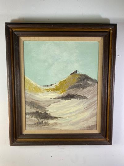 W E Messner BOAT ON SANDY BEACH DUNES OIL PAINTING BY W E MESSNER