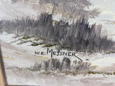 W E Messner BOAT ON SANDY BEACH DUNES OIL PAINTING BY W E MESSNER