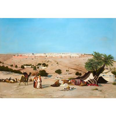 W J Appler Large Orientalist Oil Painting of Jerusalem by W J Appler 1919
