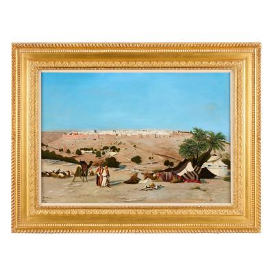 W J Appler Large Orientalist Oil Painting of Jerusalem by W J Appler 1919