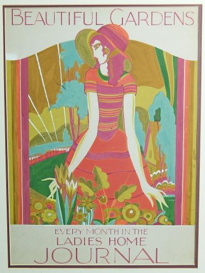 W Schatz Beautiful Gardens by W Schatz USA gouache on artist board circa 1930s