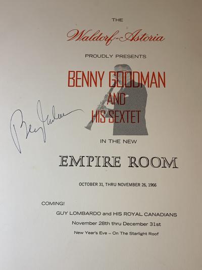 WALDORF ASTORIA MENU AUTOGRAPHED BY BENNY GOODMAN