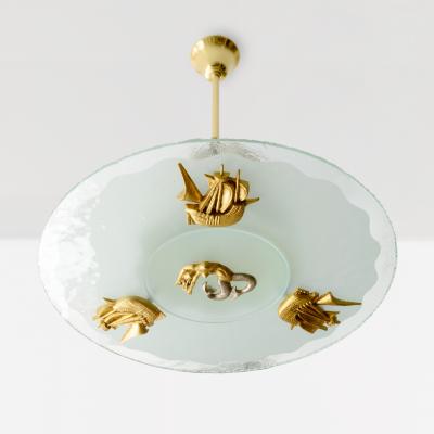 WEDISH ART DECO CHANDELIER WITH MERMAID SHIPS AND OCEAN 