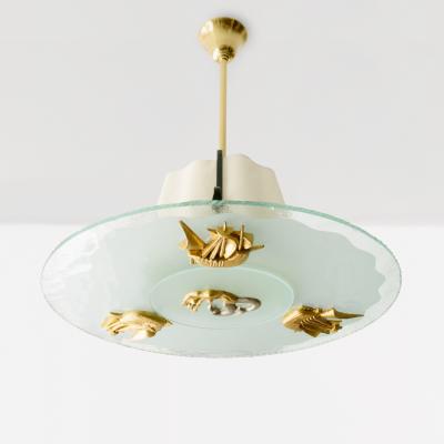 WEDISH ART DECO CHANDELIER WITH MERMAID SHIPS AND OCEAN 