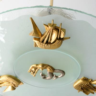 WEDISH ART DECO CHANDELIER WITH MERMAID SHIPS AND OCEAN 