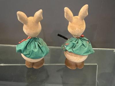 WEST GERMANY FLOCKED RABBIT ARTIST EASTER CANDY CONTAINERS WITH SPRING HEADS