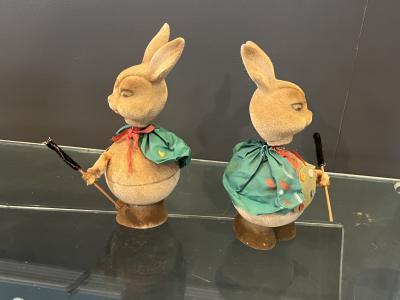 WEST GERMANY FLOCKED RABBIT ARTIST EASTER CANDY CONTAINERS WITH SPRING HEADS