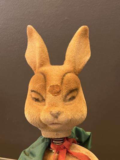 WEST GERMANY FLOCKED RABBIT ARTIST EASTER CANDY CONTAINERS WITH SPRING HEADS