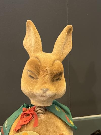 WEST GERMANY FLOCKED RABBIT ARTIST EASTER CANDY CONTAINERS WITH SPRING HEADS