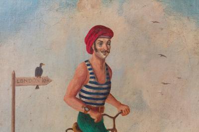 WHIMSICAL OIL ON CANVAS THE BICYCLE 