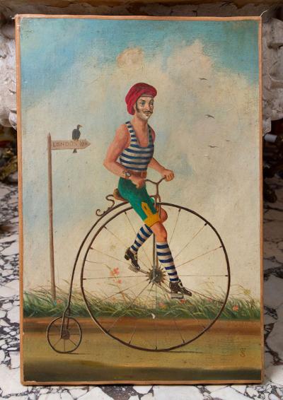 WHIMSICAL OIL ON CANVAS THE BICYCLE 
