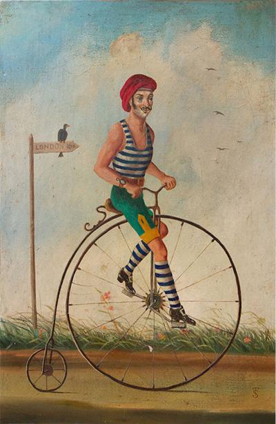 WHIMSICAL OIL ON CANVAS THE BICYCLE 